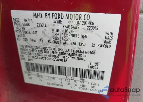 2011 Ford Escape Xls из США, поврежденный, VIN 1FMCU0C79BKA49615